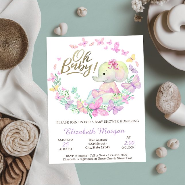 Oh Baby Butterfliegen Elephant Baby Shower Einladung (Von Creator hochgeladen)