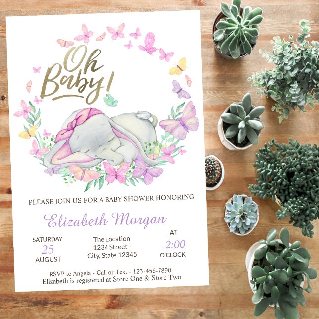 Oh Baby Butterflies Baby Elephant Baby Shower Einladung (Von Creator hochgeladen)