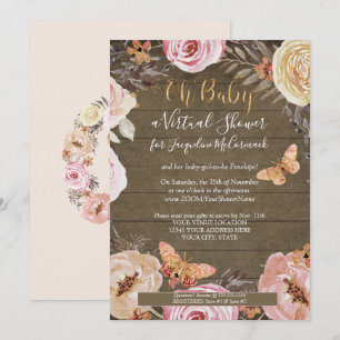 Oh Baby Butterfly Floral Rustic Wood Baby Dusche Einladung