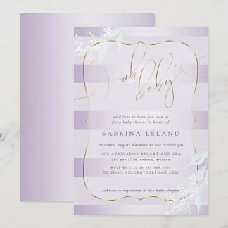 OH Baby! Calligraphy Ombré Lilac Stripes Einladung