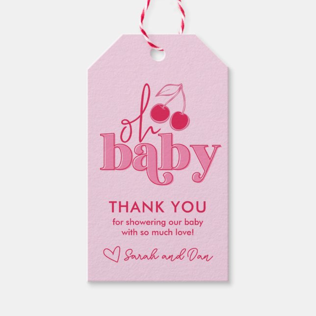 "Oh Baby" Cerise sur le Gâteau Étiquette de Cadeau (Devant)