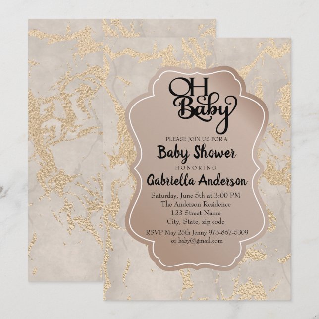 Oh Baby Champagne Foil Kinderdusche Einladung (Vorne/Hinten)