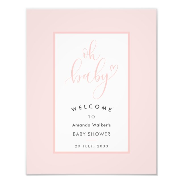 Oh Baby Chic Pink Script Baby Shower Party Sign Fotodruck (Vorne)