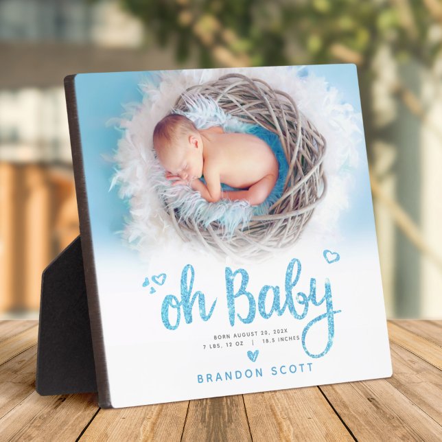 "Oh Baby" Chic Sweet Boy Birth Foto Blue Keepake Fotoplatte (Von Creator hochgeladen)