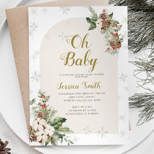 Oh Baby Christmas Floral Snowflakes Babydusche Einladung