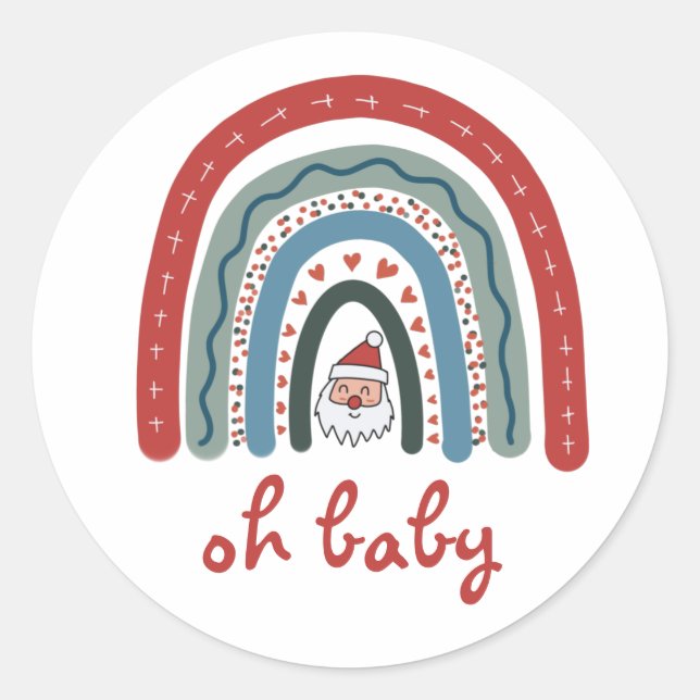 Oh Baby Christmas Holiday Boho Rainbow Baby Dusche Runder Aufkleber (Vorderseite)
