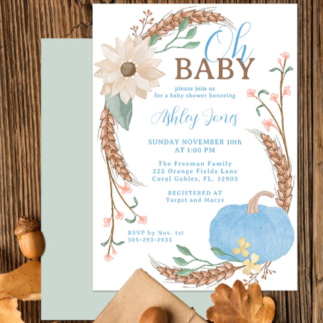 Oh Baby Citrouille  douche Invitation (Blue Pumpkin Fall Pumpkin Baby Shower Invitation)