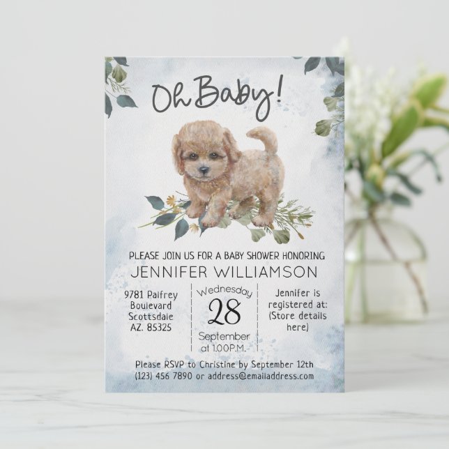 Oh, Baby! Cockapoo Dog Kinderdusche Einladung (Stehend Vorderseite)