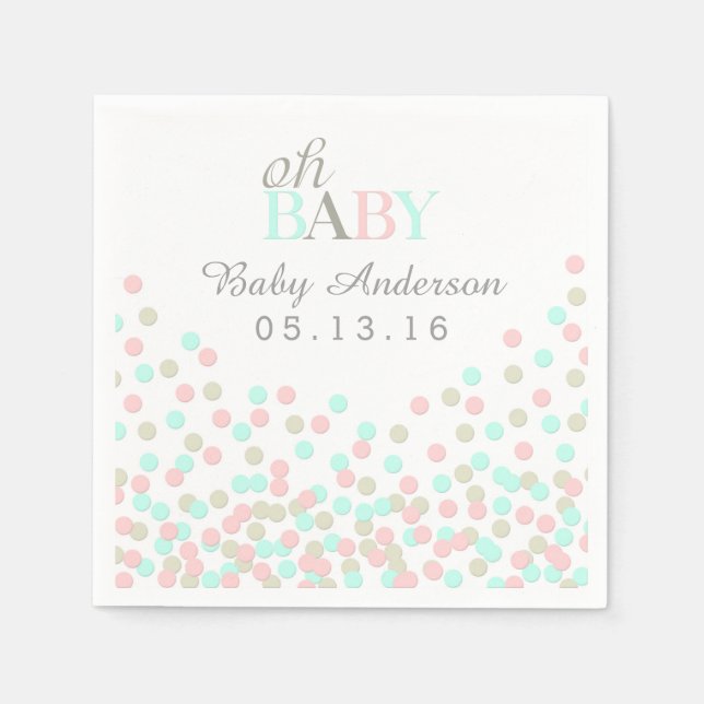 Oh Baby Confetti Baby Shower Napkin | Rosa Blau Serviette (Vorderseite)