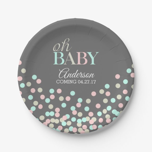 Oh Baby Confetti Gender Reveal Party | Rosa Blau Pappteller (Vorderseite)
