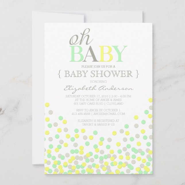 Oh Baby Confetti | Moderne Kinderdusche Einladung (Vorderseite)