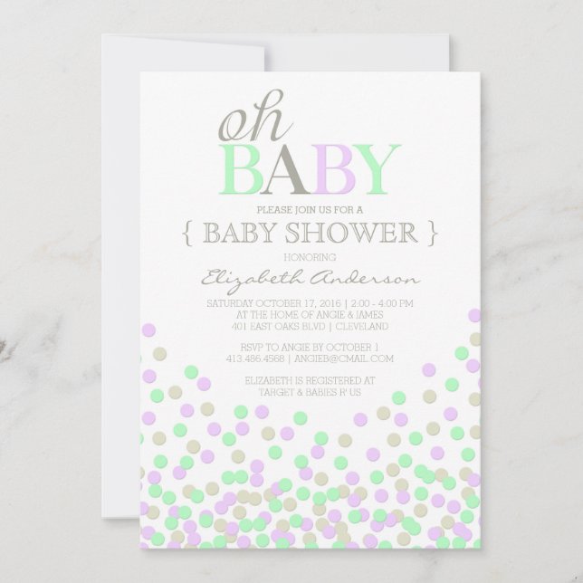 Oh Baby Confetti | Moderne Kinderdusche Einladung (Vorderseite)