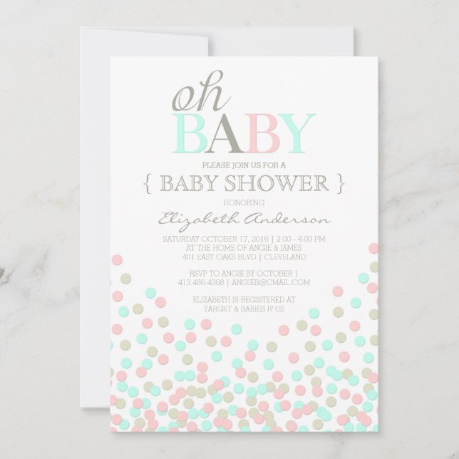 Oh Baby Confetti | Moderne Kinderdusche Einladung (Vorderseite)