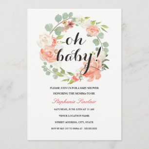 Oh Baby Couronne Florale Invitation Baby Shower