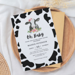 Oh Baby Cow Thème Fille Baby shower Invitation