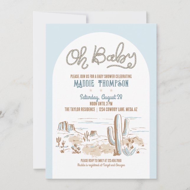 Oh Baby Cowboy Baby shower du désert Invitation (Devant)