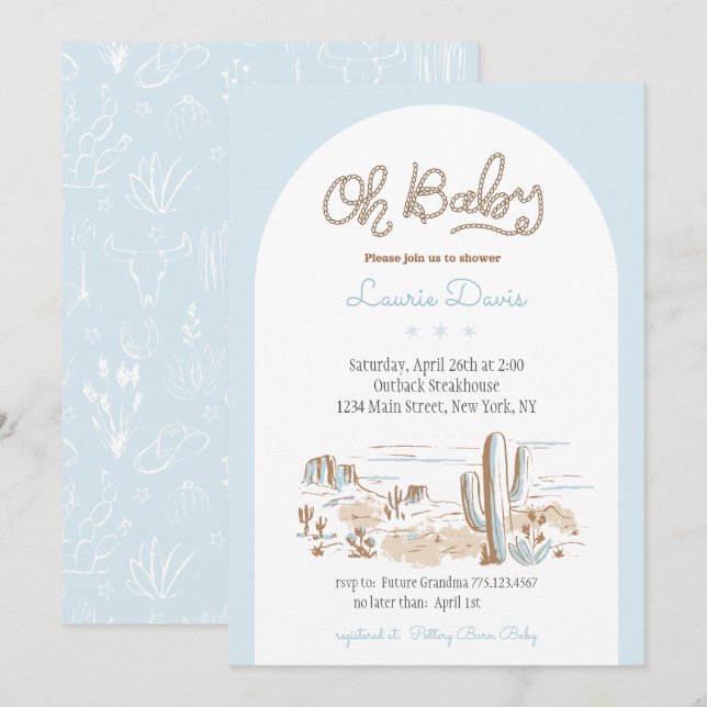 Oh Baby Cowboy Shower Invitation (Devant / Derrière)