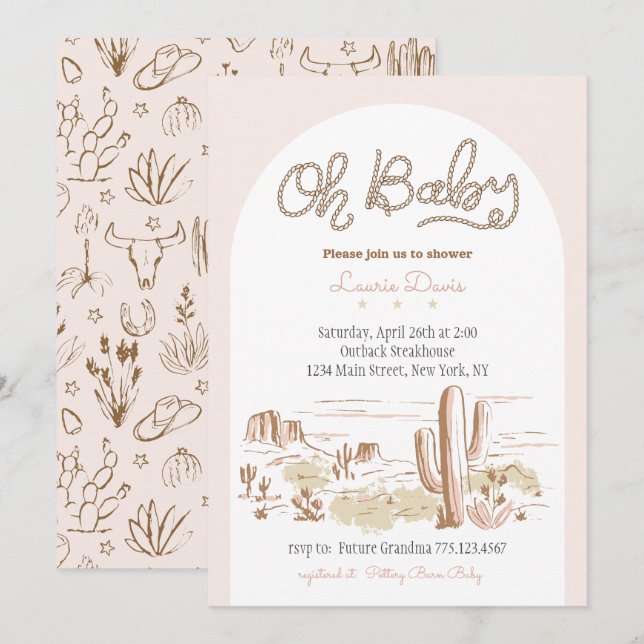 Oh Baby Cowgirl Shower Invitation (Devant / Derrière)