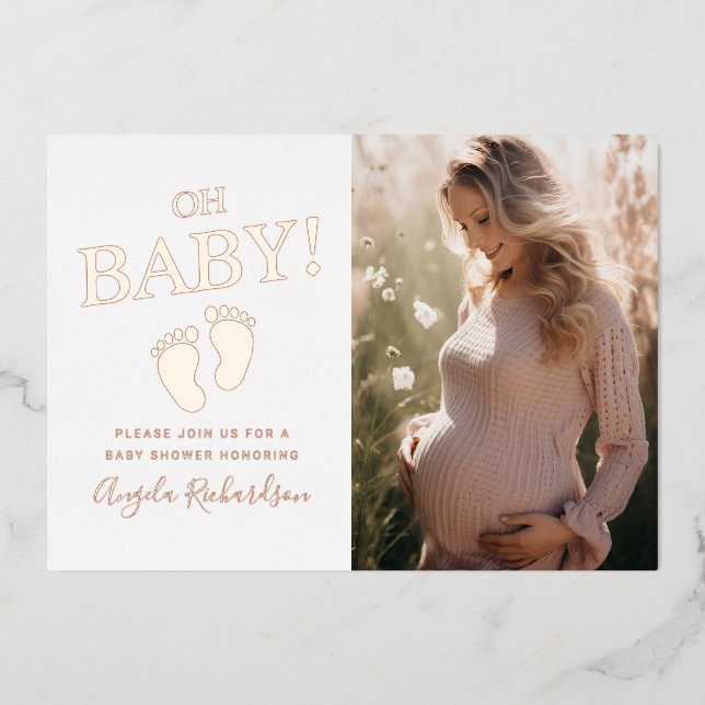 Oh Baby Custom Foto Babydusche Folieneinladung (Vorderseite)