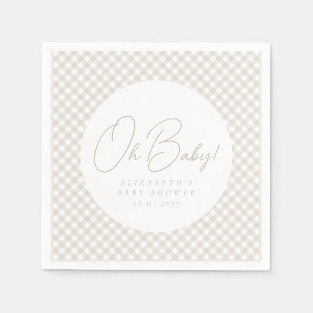 Oh baby cute blue gingham baby shower serviette (Vorderseite)