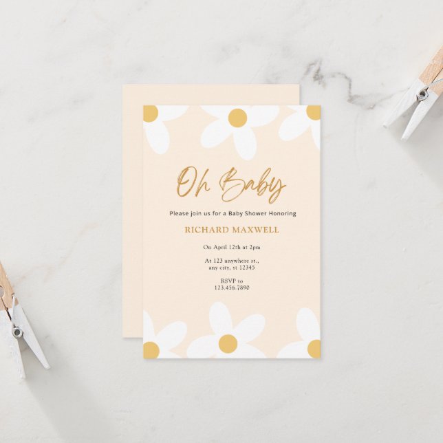 Oh Baby Daisy Baby shower Invitation (Devant/Arrière en situation)