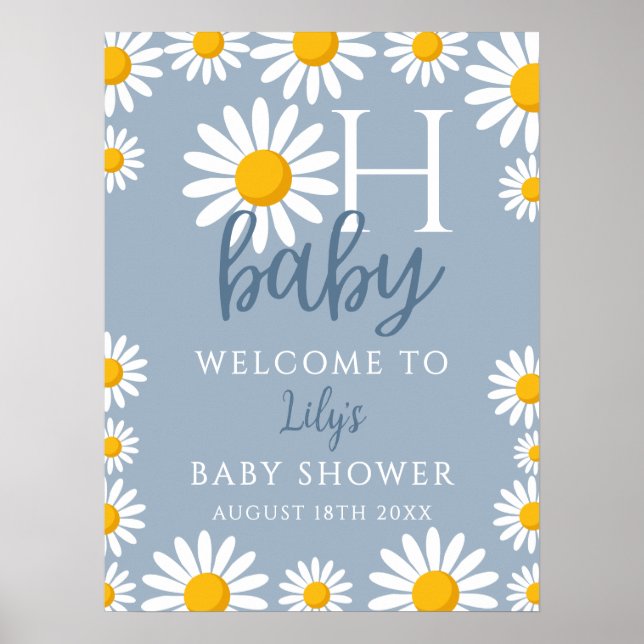 Oh Baby Daisy Blue Baby Dusche Begrüßungszeichen Poster (Vorne)