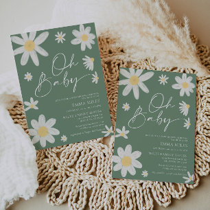 Oh Baby Daisy Sage Green Baby shower Invitation