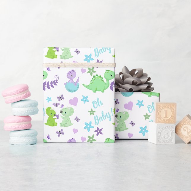 Oh Baby Dinosaur Baby Dusche Geschenkpapier (Babyparty)
