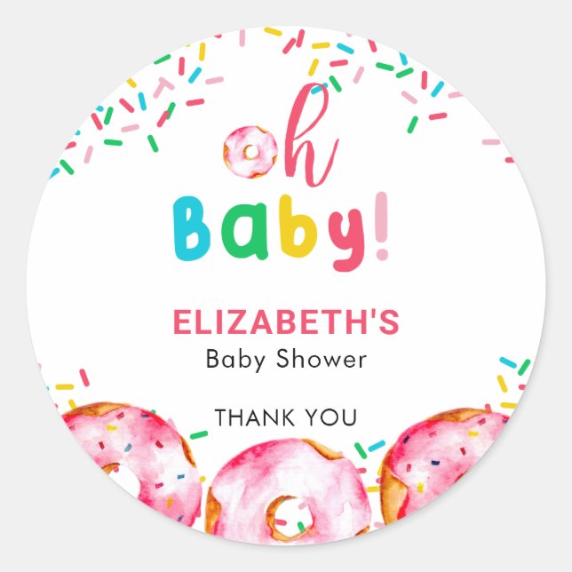 Oh Baby Donut Dusche Niedlicher Regenbogen Runder Aufkleber (Vorderseite)