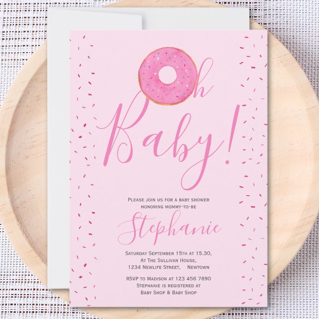 Oh Baby Donut Pink Girl's Baby Shower Einladung (Von Creator hochgeladen)