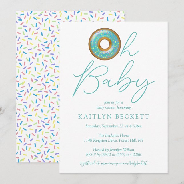 Oh Baby Donut Sprinkle Boys Babydusche Einladung (Vorne/Hinten)