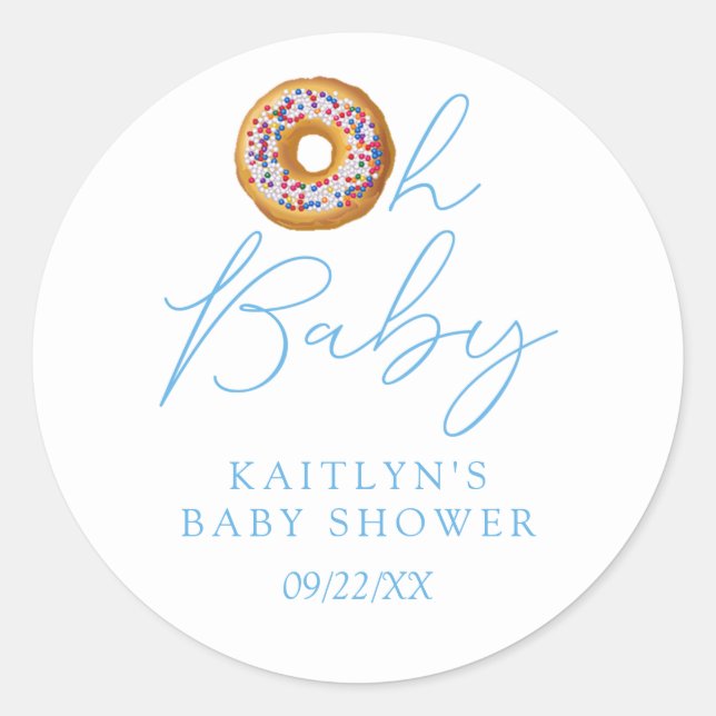 Oh Baby Donut Sprinkle Boys Babydusche Runder Aufkleber (Vorderseite)