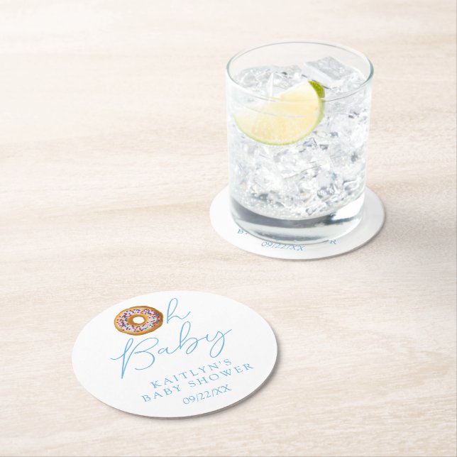 Oh Baby Donut Sprinkle Boys Babydusche Runder Pappuntersetzer (Vor Ort)
