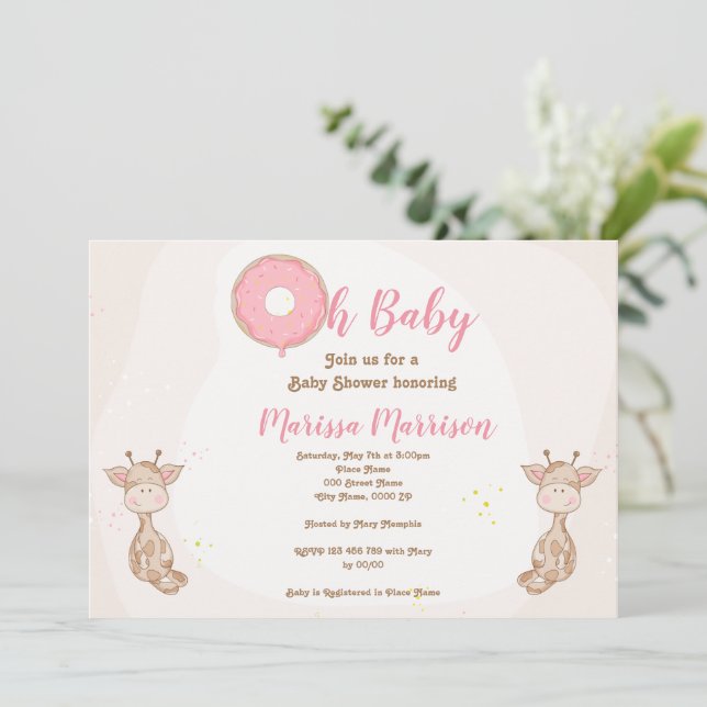 Oh Baby Donut Sprinkle Girl Babydusche Einladung (Stehend Vorderseite)