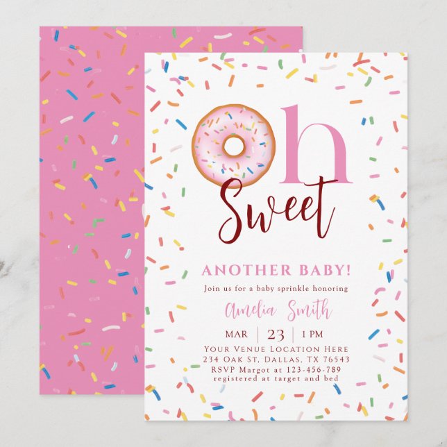 Oh Baby Donut Sprinkle Girl Babydusche Einladung (Vorne/Hinten)