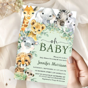 Oh Baby Dschungel-Safari-Tiere Baby Shower Einladung