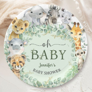 Oh Baby Dschungel-Safari-Tiere Baby Shower Pappteller