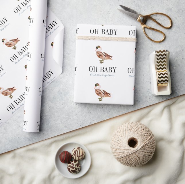 Oh Baby Duck/Mallard White Boy Baby Dusche Geschenkpapier (Kunsthandwerk)