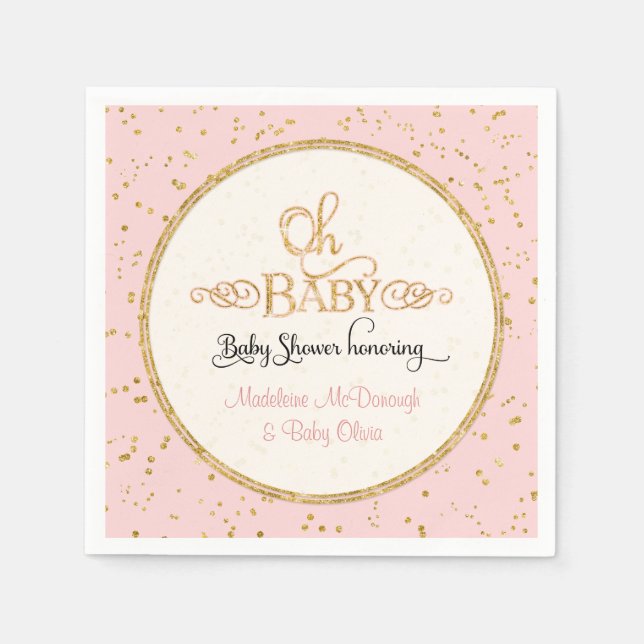 OH BABY Duschdekor Girl Glam Gold Glitzer Script Serviette (Vorderseite)