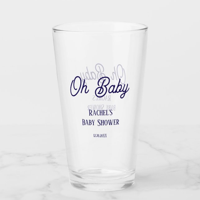 Oh Baby Dusche Navy Blue Script Geschenk Gefallen Glas (Vorderseite)