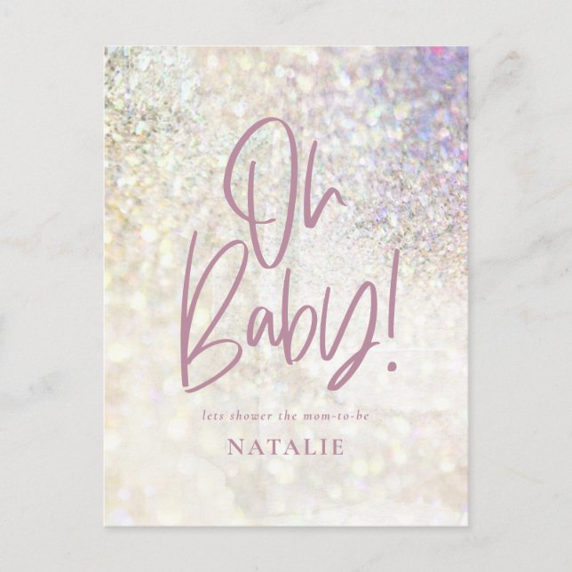 Oh, Baby! Dusche Party Glitzer funkelnd elegant Postkarte (Vorderseite)