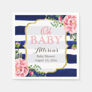 Oh Baby Dusche Rosa Blütenblau Streifen Serviette