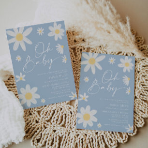 Oh Baby Dusty Blue Daisy Baby Shower Einladung