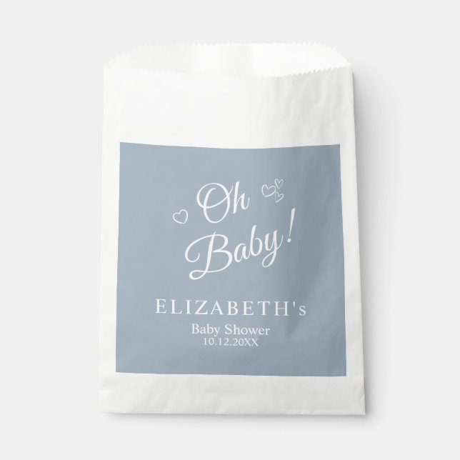 "Oh Baby" Dusty Blue Modern Minimalistisch Baby Sh Geschenktütchen (Vorderseite)