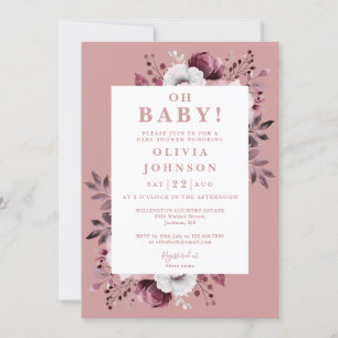 Oh Baby Dusty Rose Land Blumen Baby-Party Einladung