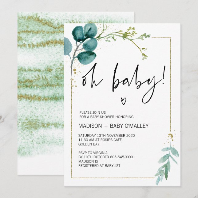 Oh Baby Duwer Gender Neutral Baby Bash Greenerie Einladung (Vorne/Hinten)
