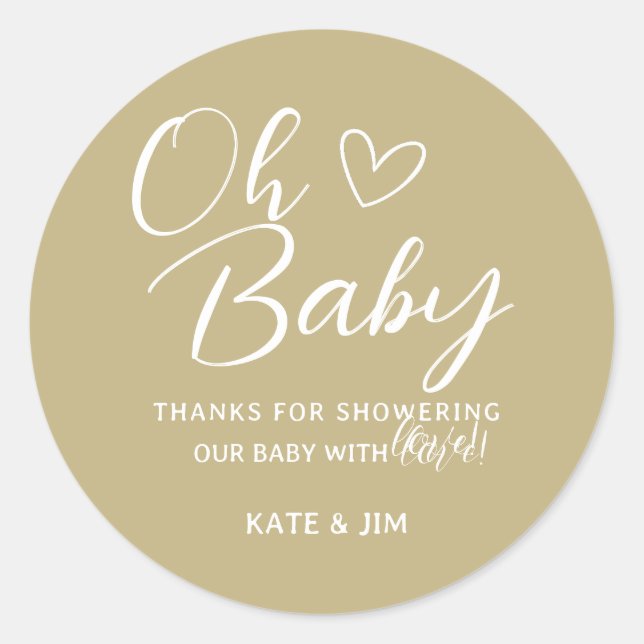 Oh Baby Earth Tone Baby Dusche Danke Runder Aufkleber (Vorderseite)