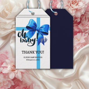 Oh, Baby! Elegant Blue Bow Baby Shower Geschenkanhänger