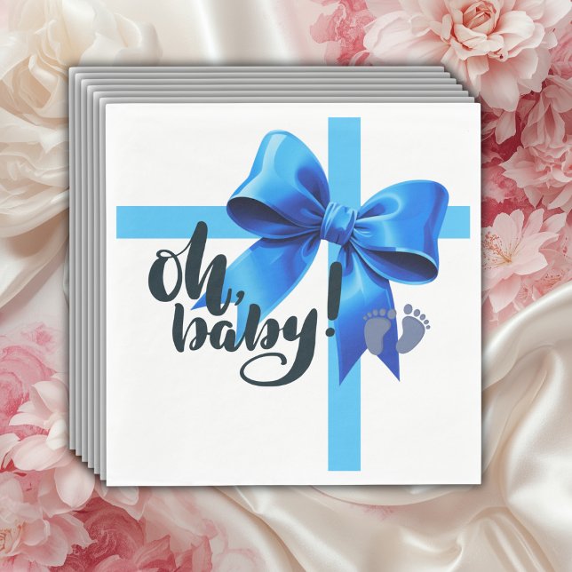 Oh, Baby! Elegant Blue Bow Baby Shower Serviette (Von Creator hochgeladen)