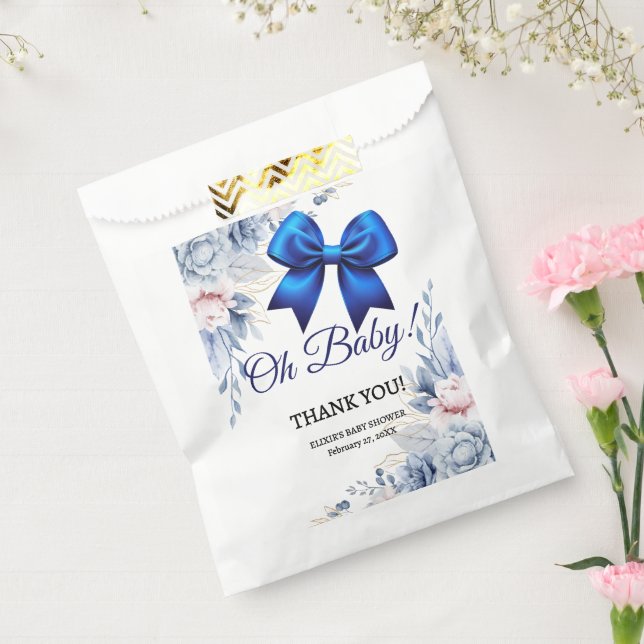 Oh, Baby! Elegant Blues Blue Bow Baby Shower Geschenktütchen (Versiegelt)